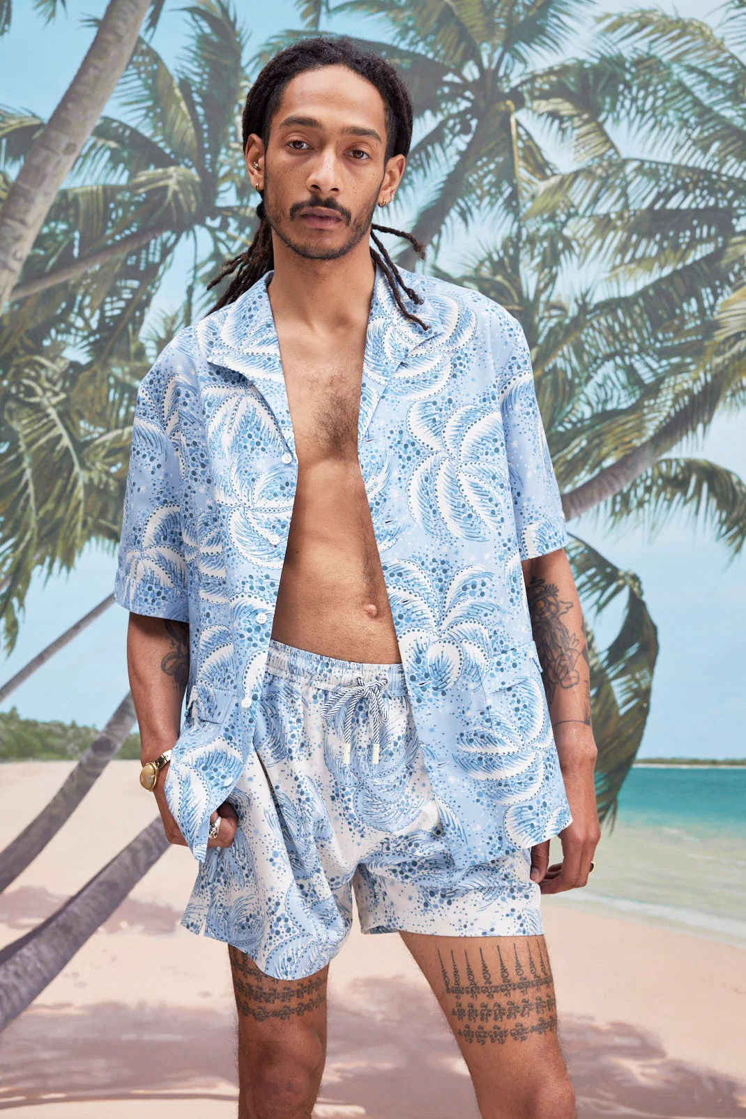 Palm Fronds Swim Trunks (Blue) - Image 2